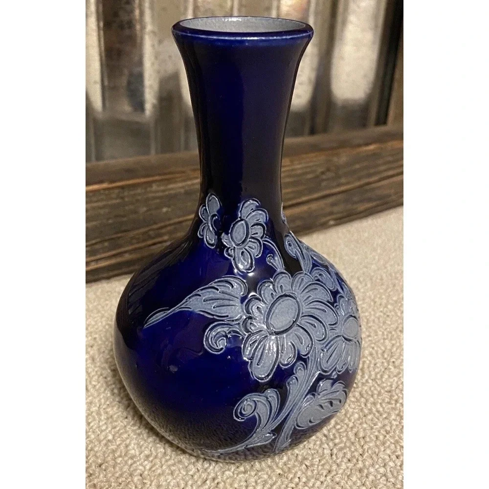 Remmy Fils Betschdorf Alsace France Salt Glazed Vase SIGNED Etched Blue Elegant